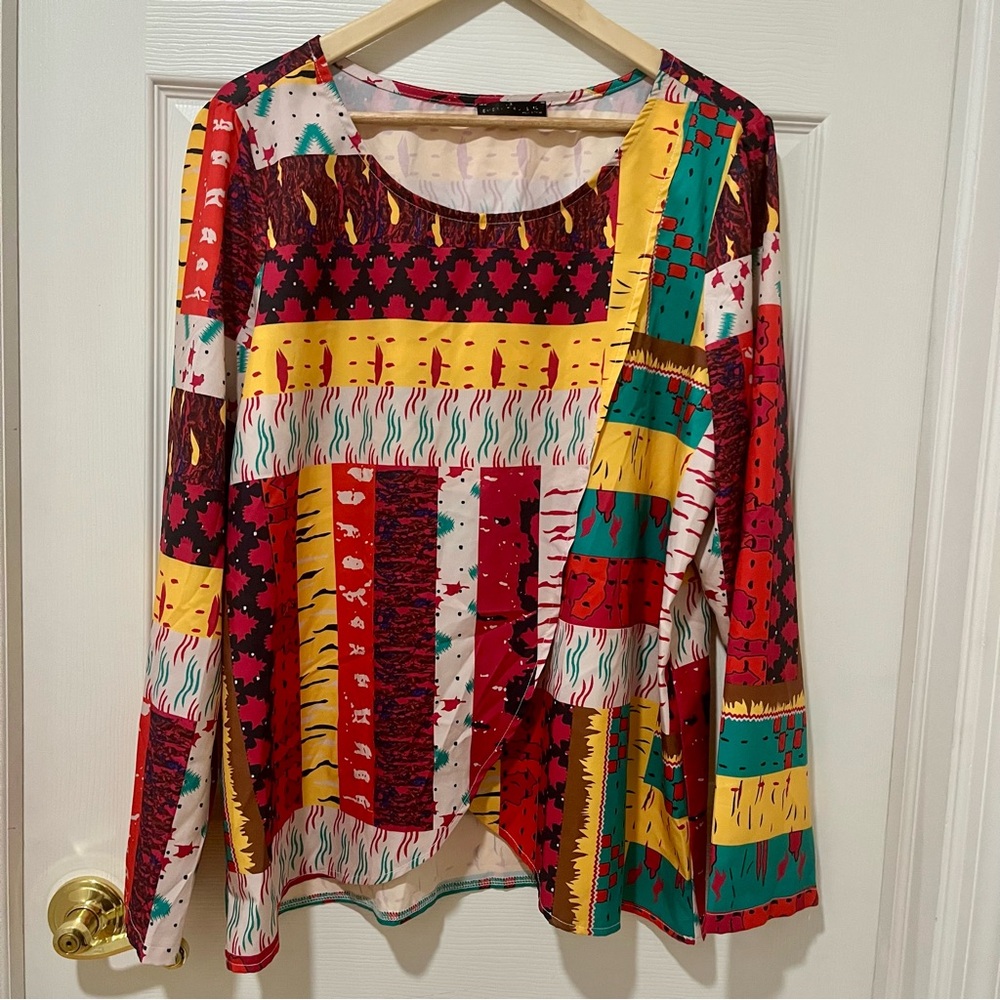 Energie XL Patchwork Multicolor Boho Festival Y2K Colorful Top Blouse Shirt‎